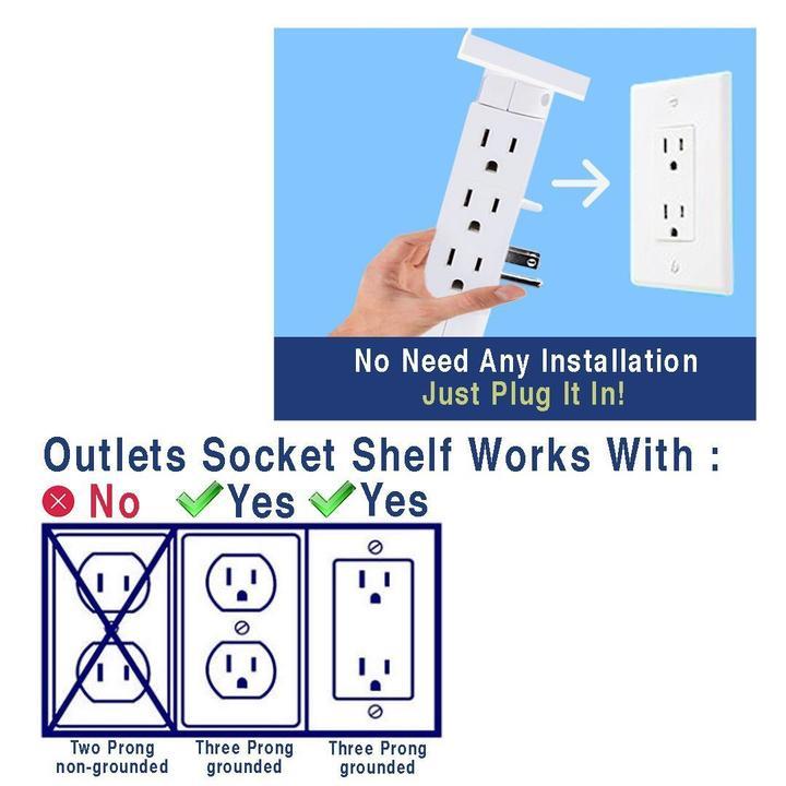 ElectroWorx Wall Mounted Multi-Plug - 6 AC Outlets, 2 USB Port, Surge Protection, Charging Shelf!