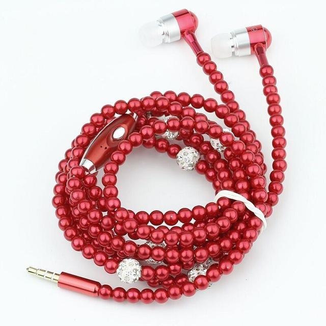 PEARL NECKLACE EARPHONES 3.5MM HEADSET ( ANDROID & IPHONE )