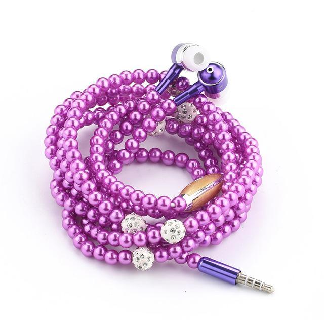 PEARL NECKLACE EARPHONES 3.5MM HEADSET ( ANDROID & IPHONE )