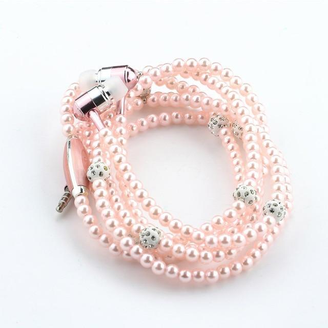 PEARL NECKLACE EARPHONES 3.5MM HEADSET ( ANDROID & IPHONE )