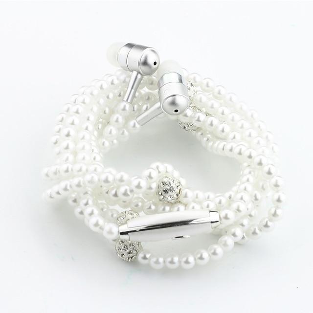 PEARL NECKLACE EARPHONES 3.5MM HEADSET ( ANDROID & IPHONE )