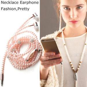 PEARL NECKLACE EARPHONES 3.5MM HEADSET ( ANDROID & IPHONE )
